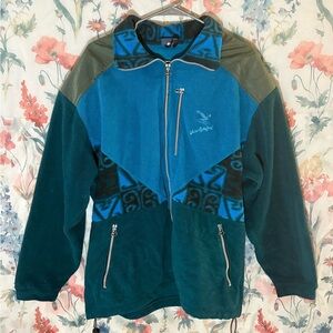 Vintage Blue and Green Zip Up Sweater with Full-Zip Design